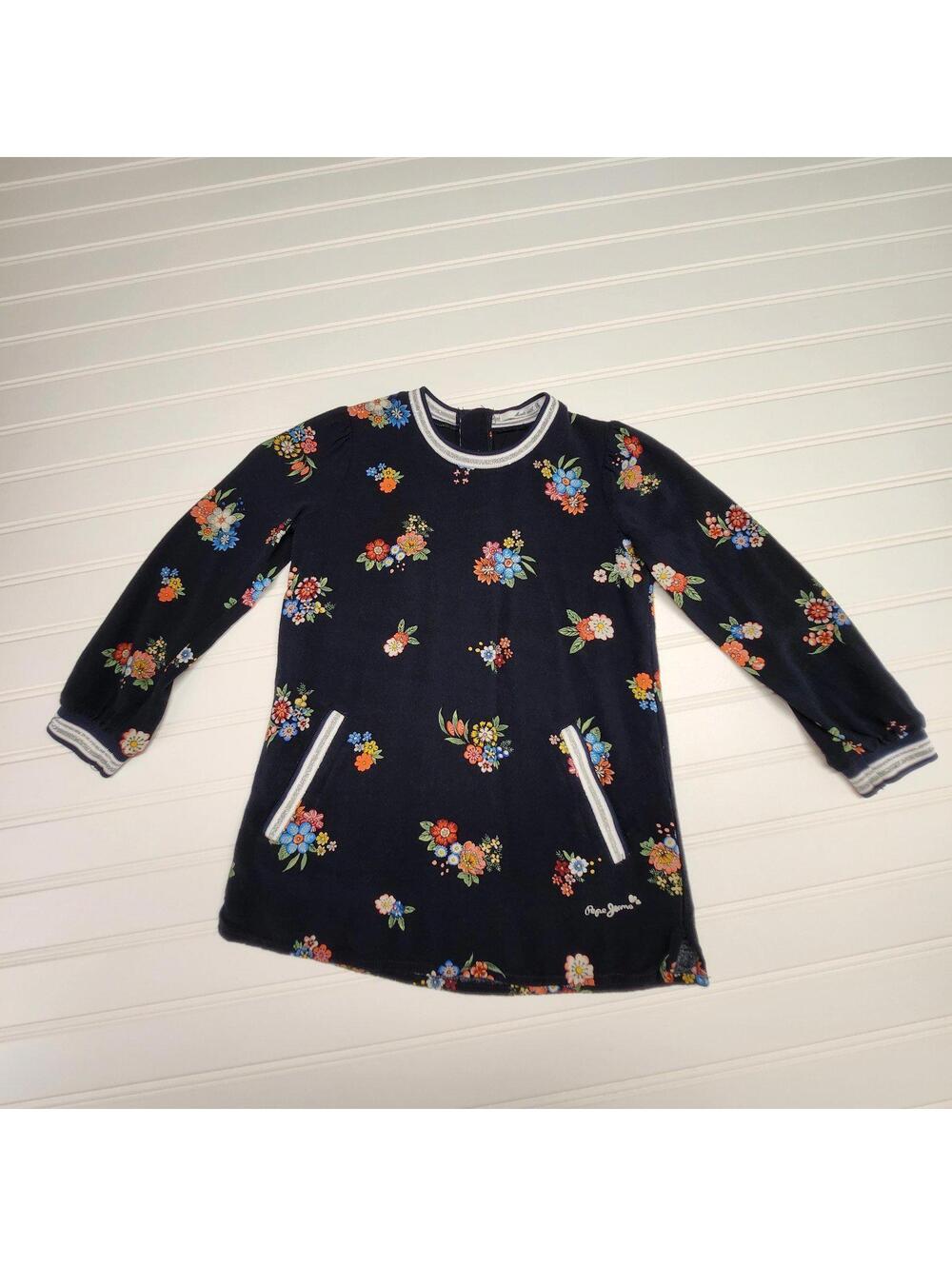 Pepe Jeans Girls Floral Navy Dress Size 4